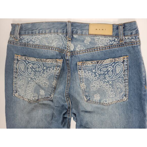 mnml Paisley Print‎ Blue Denim Mens 32 Slim Straight Western Jeans - Picture 3 of 8
